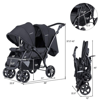 Proactive Baby BABY JOY Double Baby Stroller, Foldable Double Seat Tandem Stroller with Adjustable Backrest.