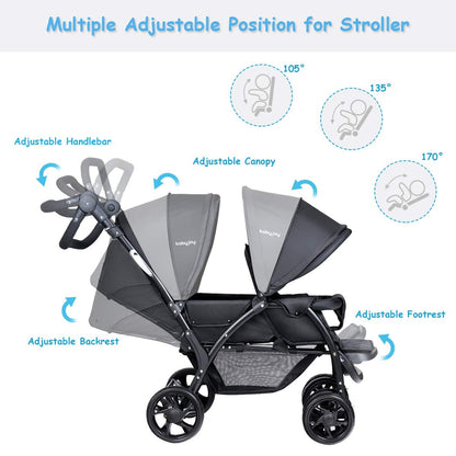 Proactive Baby BABY JOY Double Baby Stroller, Foldable Double Seat Tandem Stroller with Adjustable Backrest.