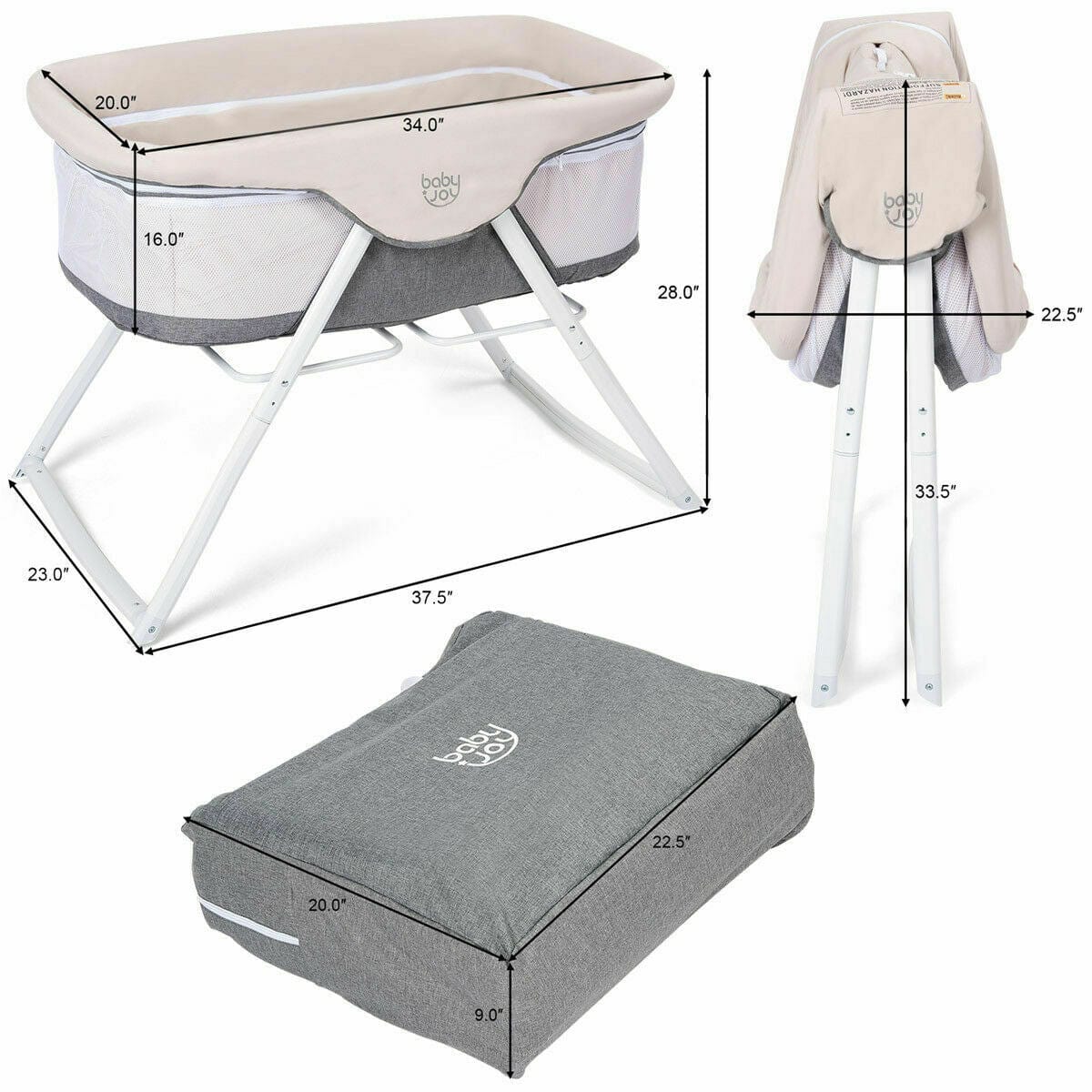 Proactive Baby BABYJOY Rocking Bassinet, 2 in 1 Lightweight Travel Cradle