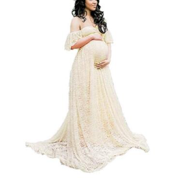 Proactive Baby beige / S Beautiful Maternity Dresses For Photo Shoot Pregnant Dress Lace Maxi Gown