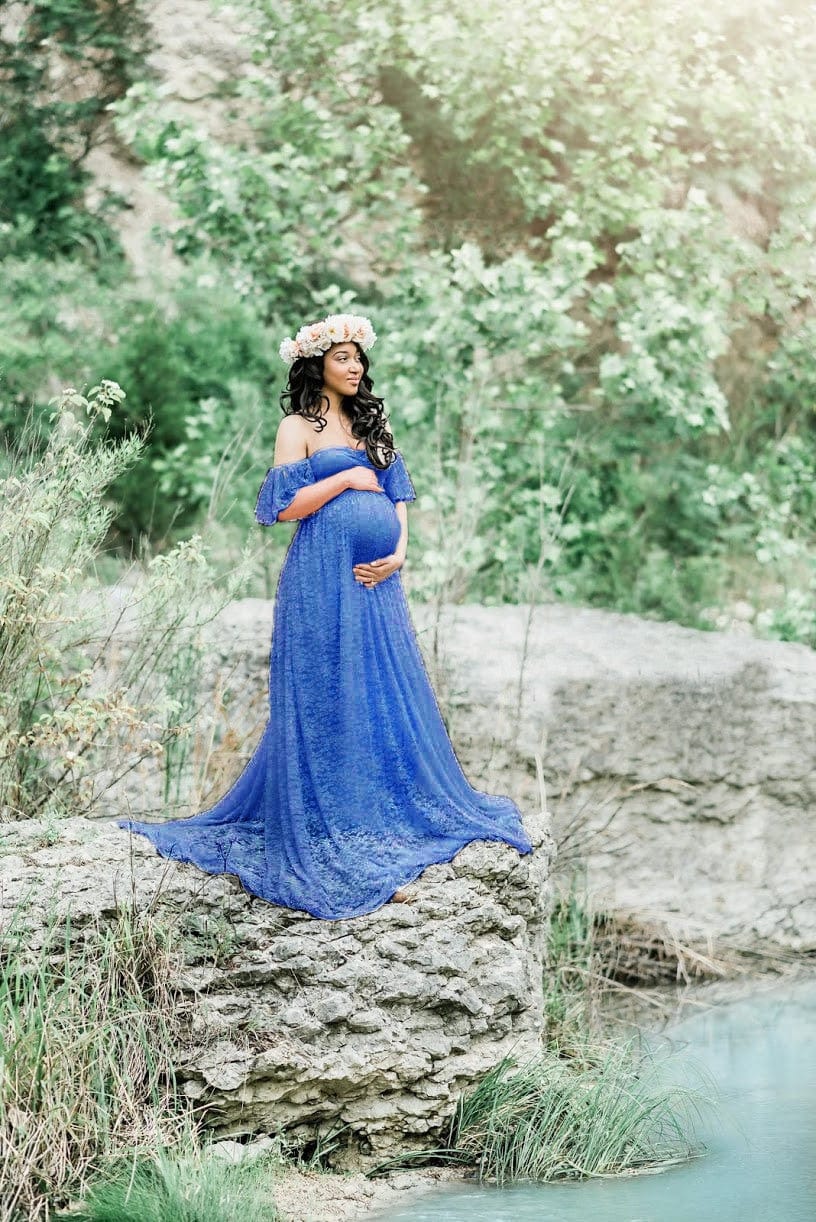 Proactive Baby blue / S Beautiful Maternity Dresses For Photo Shoot Pregnant Dress Lace Maxi Gown