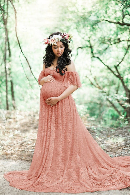 Proactive Baby Fruit pink / S Beautiful Maternity Dresses For Photo Shoot Pregnant Dress Lace Maxi Gown