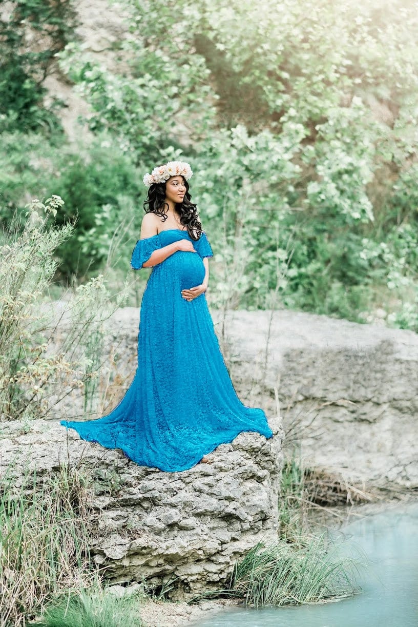 Proactive Baby Lake blue / S Beautiful Maternity Dresses For Photo Shoot Pregnant Dress Lace Maxi Gown