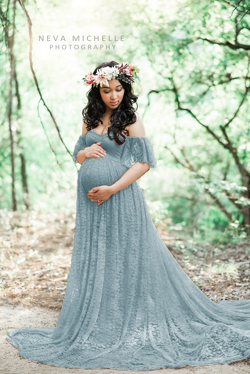 Proactive Baby light blue / S Beautiful Maternity Dresses For Photo Shoot Pregnant Dress Lace Maxi Gown