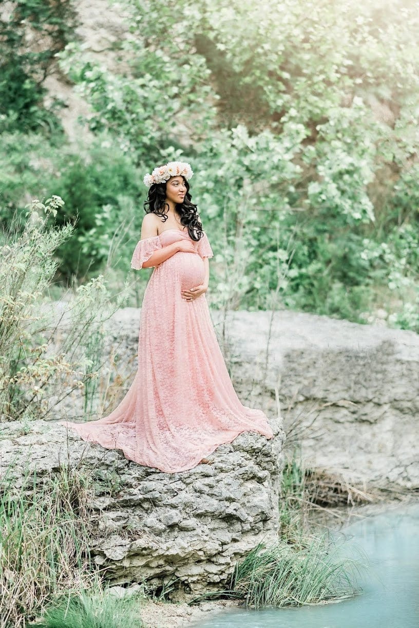 Proactive Baby pink / S Beautiful Maternity Dresses For Photo Shoot Pregnant Dress Lace Maxi Gown