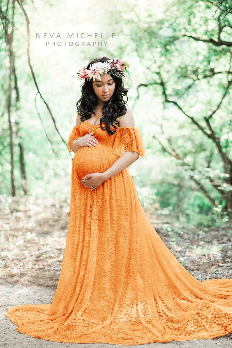 Proactive Baby yellow / S Beautiful Maternity Dresses For Photo Shoot Pregnant Dress Lace Maxi Gown