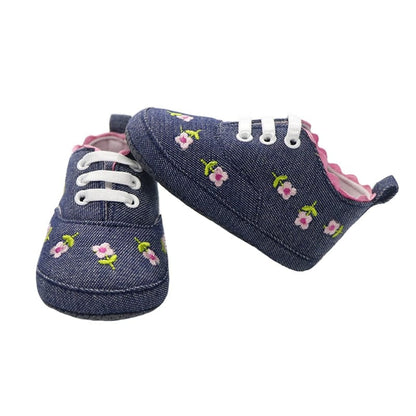 Proactive Baby Model 1-Navy / 0-6 Months ComfyBaby Cute Baby Girl Shoes With Floral Embroidery Print