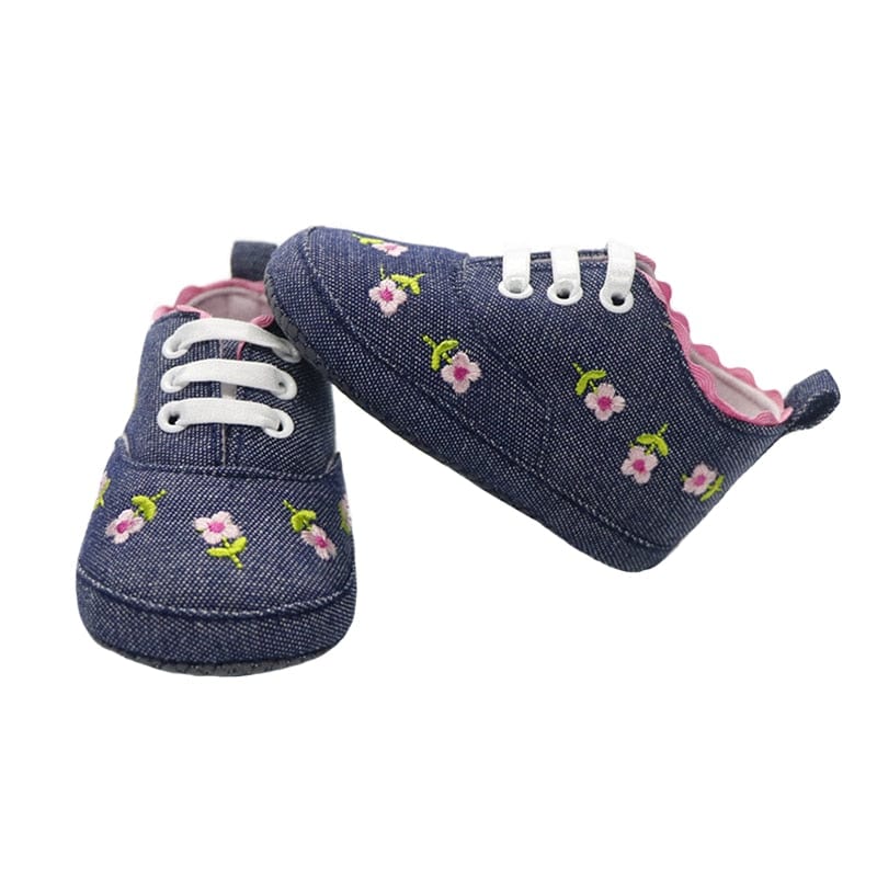 Proactive Baby Model 1-Navy / 0-6 Months ComfyBaby Cute Baby Girl Shoes With Floral Embroidery Print