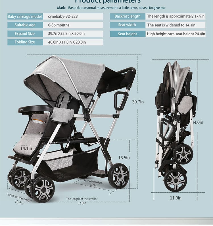 Proactive Baby CynaBaby™ Double Stroller For Twins With Cozy Comfort at Discounted Price