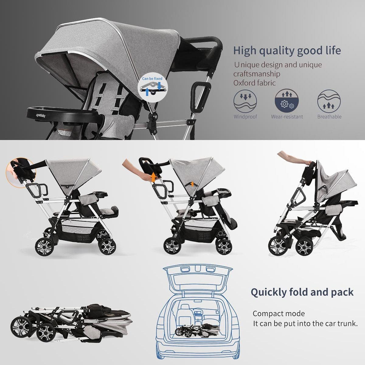 Proactive Baby CynaBaby Double Stroller Twins With Cozy