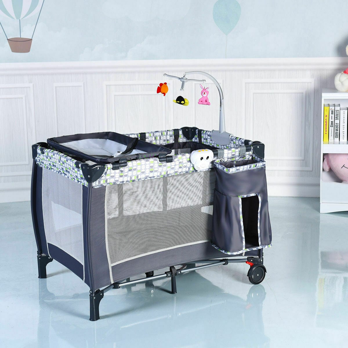 Proactive Baby Foldable Travel Baby Crib Playpen Infant Bassinet Bed Mosquito Net Music w/ Bag