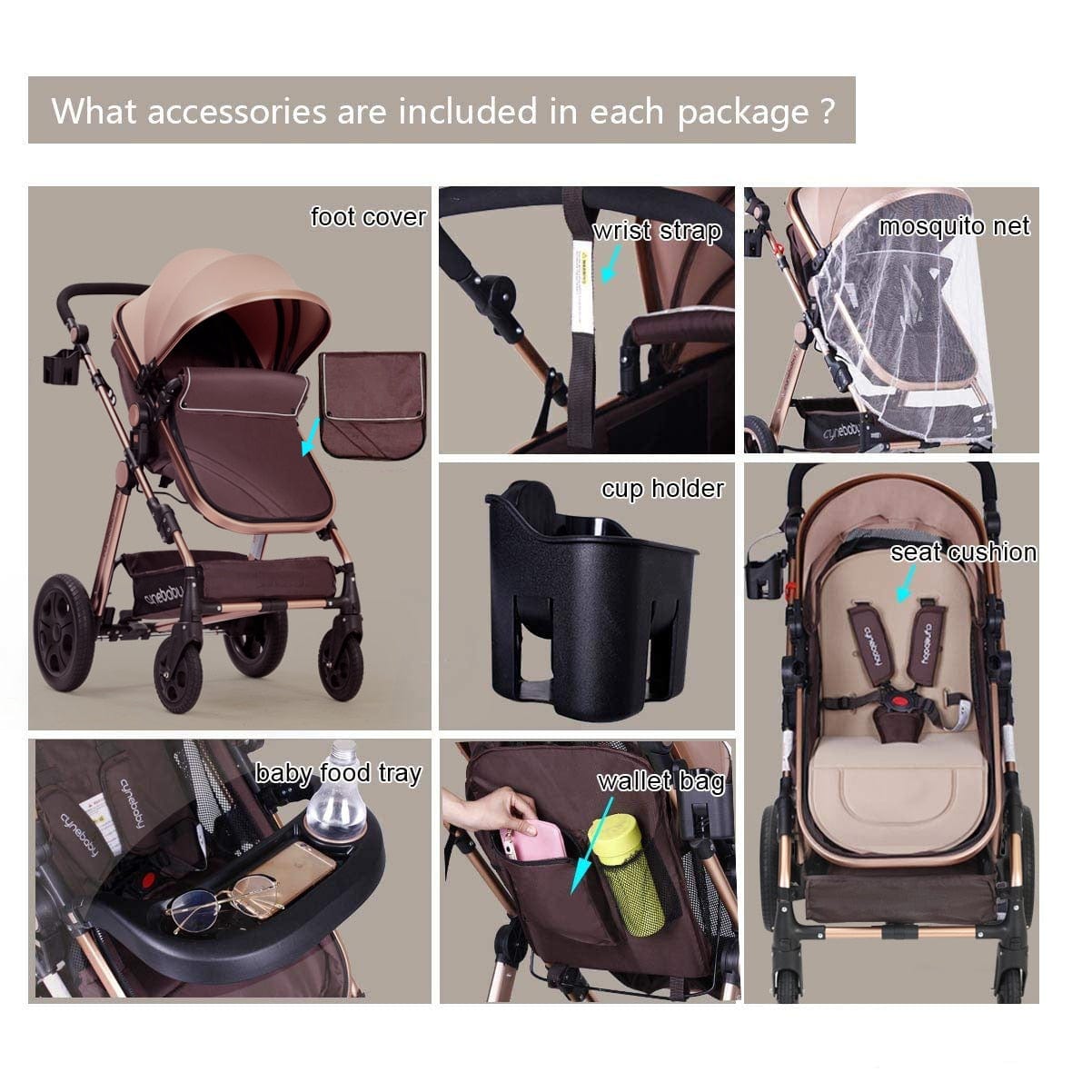 Proactive Baby High Quality Baby Stroller 3 in 1 Foldable Stroller Portable Travel Stroller Luxury High Land  Scape Stroller