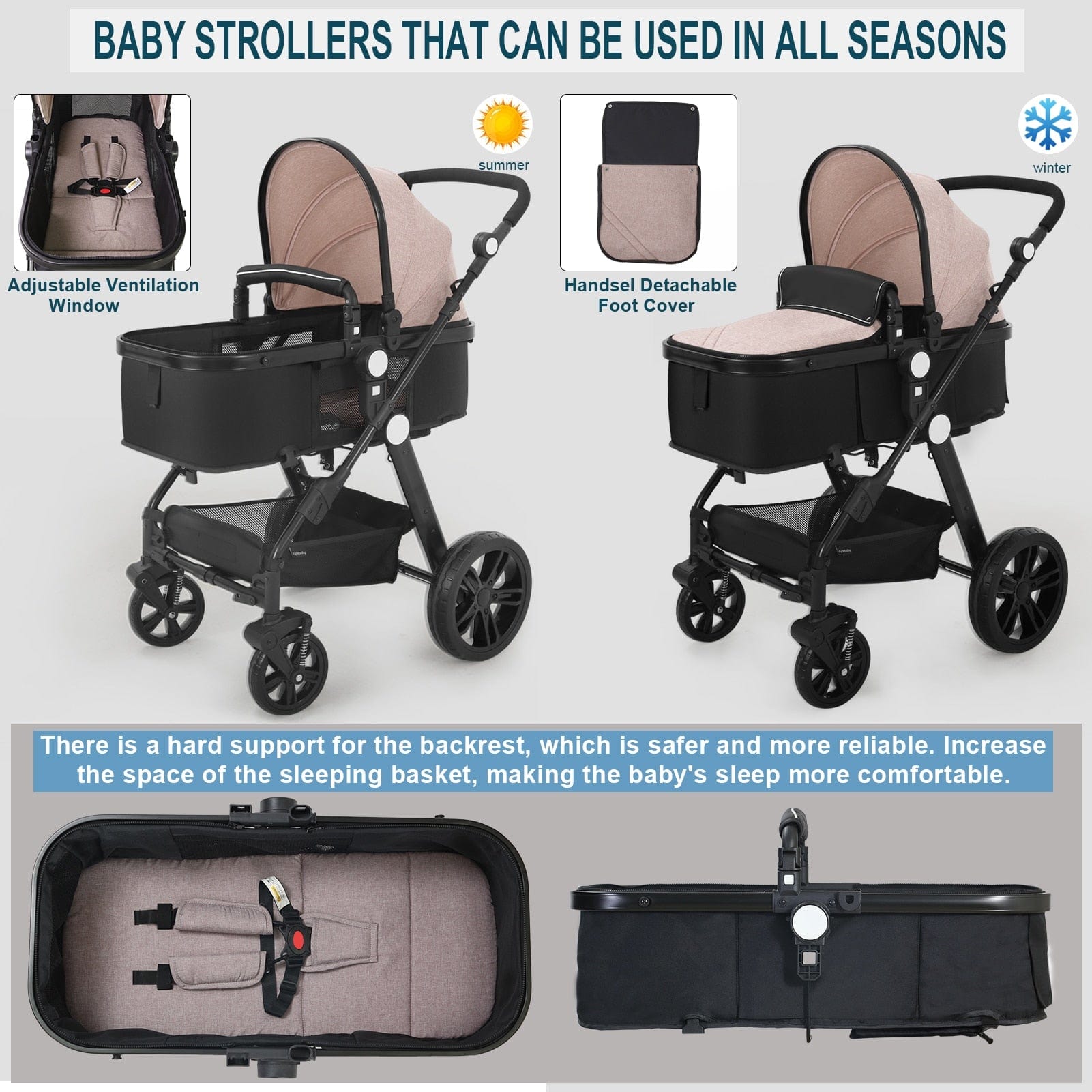 Proactive Baby High-view Baby Stroller With Reversible Cradle And Luxury Seat Three in One, Shockproof, Comfortable and Safe