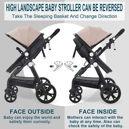 Proactive Baby High-view Baby Stroller With Reversible Cradle And Luxury Seat Three in One, Shockproof, Comfortable and Safe