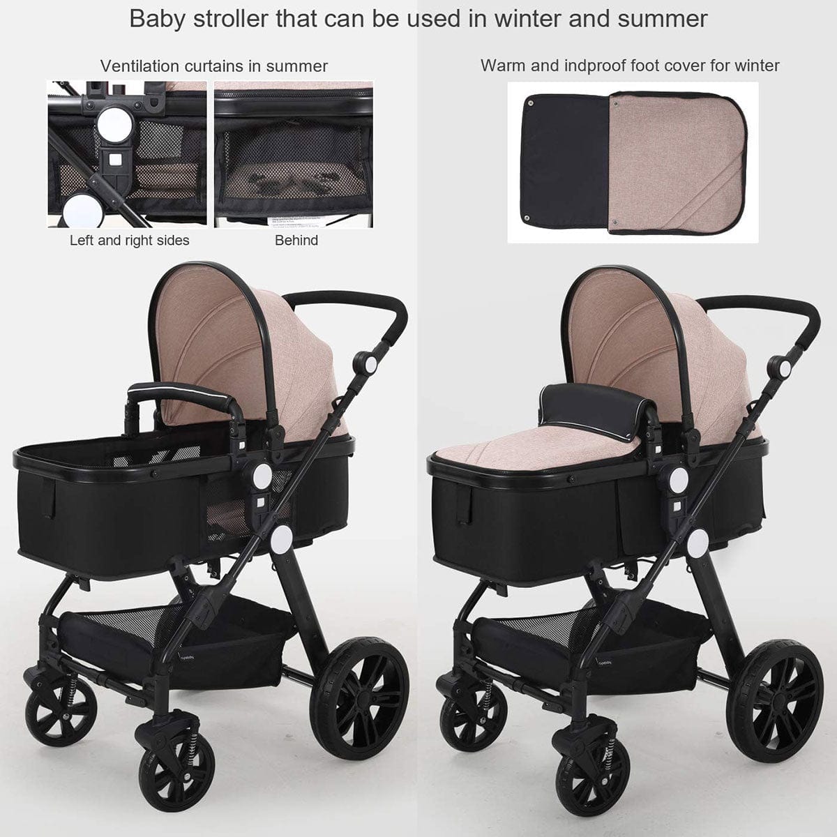 Proactive Baby High-view Baby Stroller With Reversible Cradle And Luxury Seat Three in One, Shockproof, Comfortable and Safe