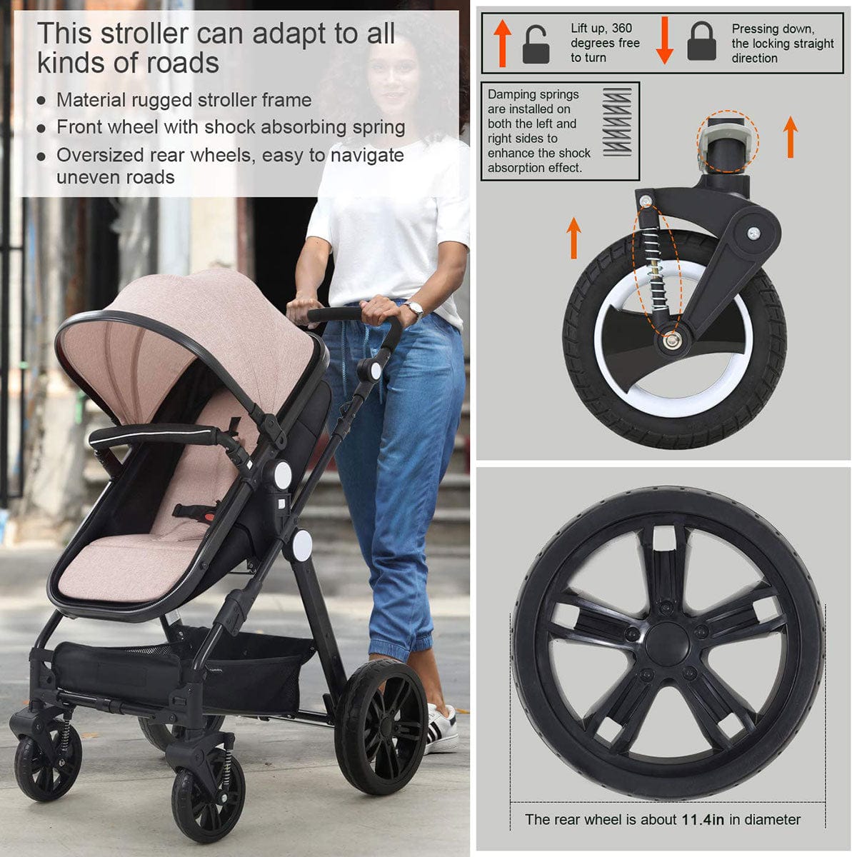 Proactive Baby High-view Baby Stroller With Reversible Cradle And Luxury Seat Three in One, Shockproof, Comfortable and Safe