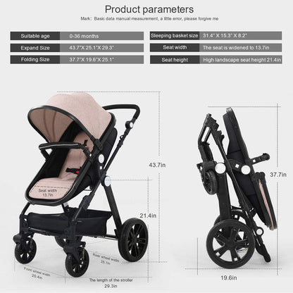 Proactive Baby High-view Baby Stroller With Reversible Cradle And Luxury Seat Three in One, Shockproof, Comfortable and Safe