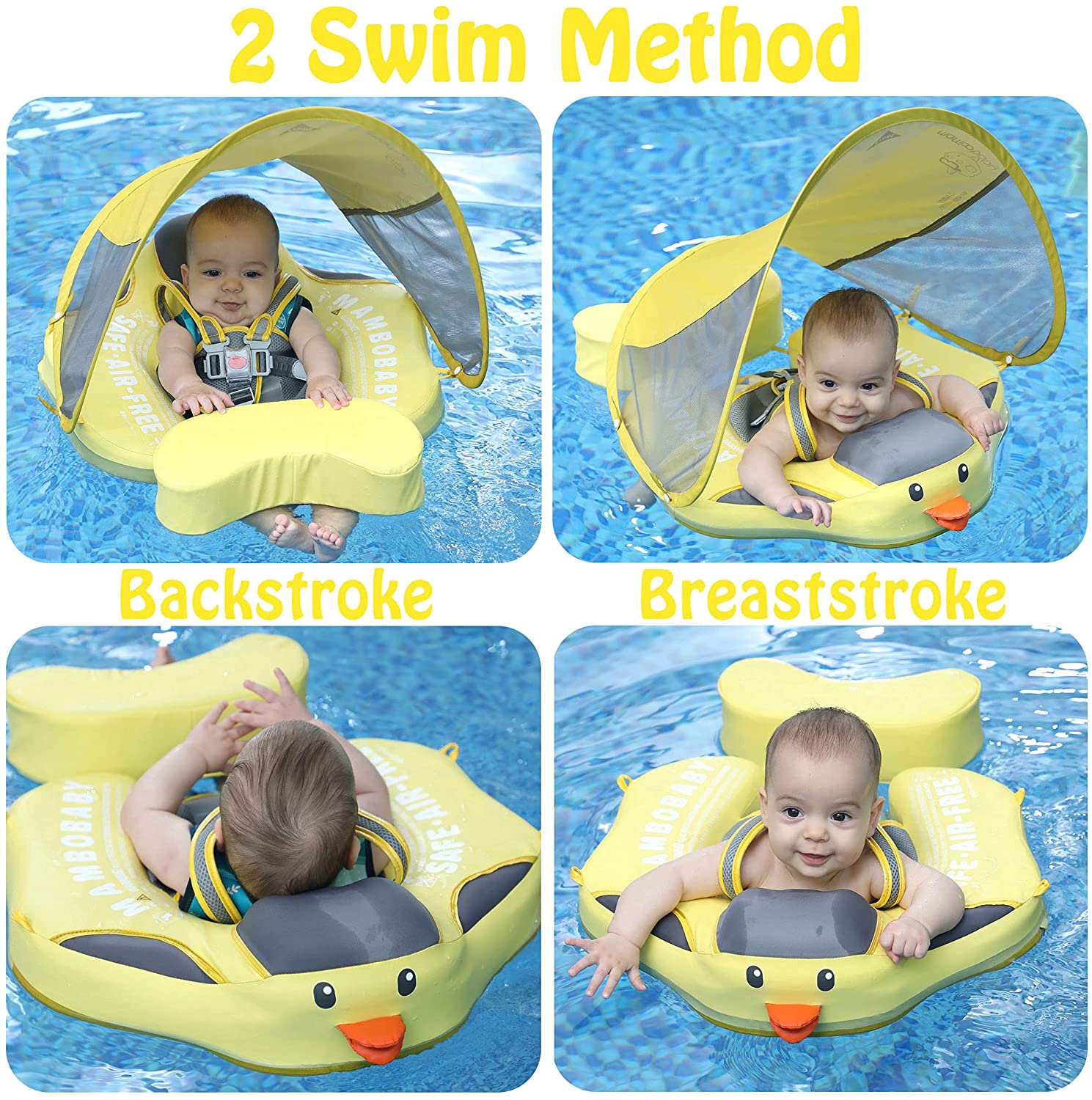 Proactive Baby Mambobaby Baby Swim Float with Canopy, Non-Inflatable Solid Baby Float, Soft Skin-Friendly Fabric Material Infant Float