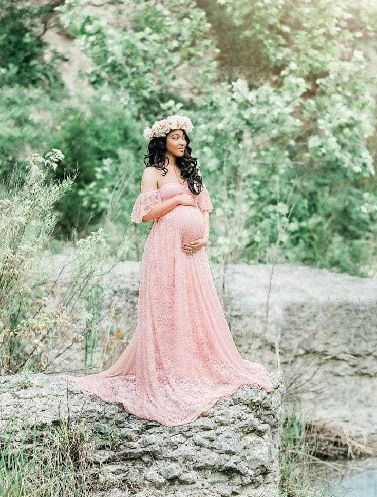 Proactive Baby Pregnancy Cloths Pink / S Stunning Maternity Dresses For Photo Shoot Pregnant Dress Lace Maxi Gown