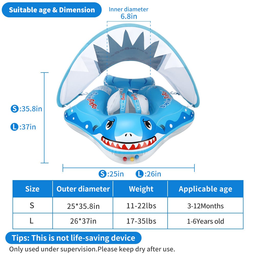 Proactive Baby SwimBoBo Inflatable Baby Float With Canopy Shark Variant Age 3 Months - 6 Years