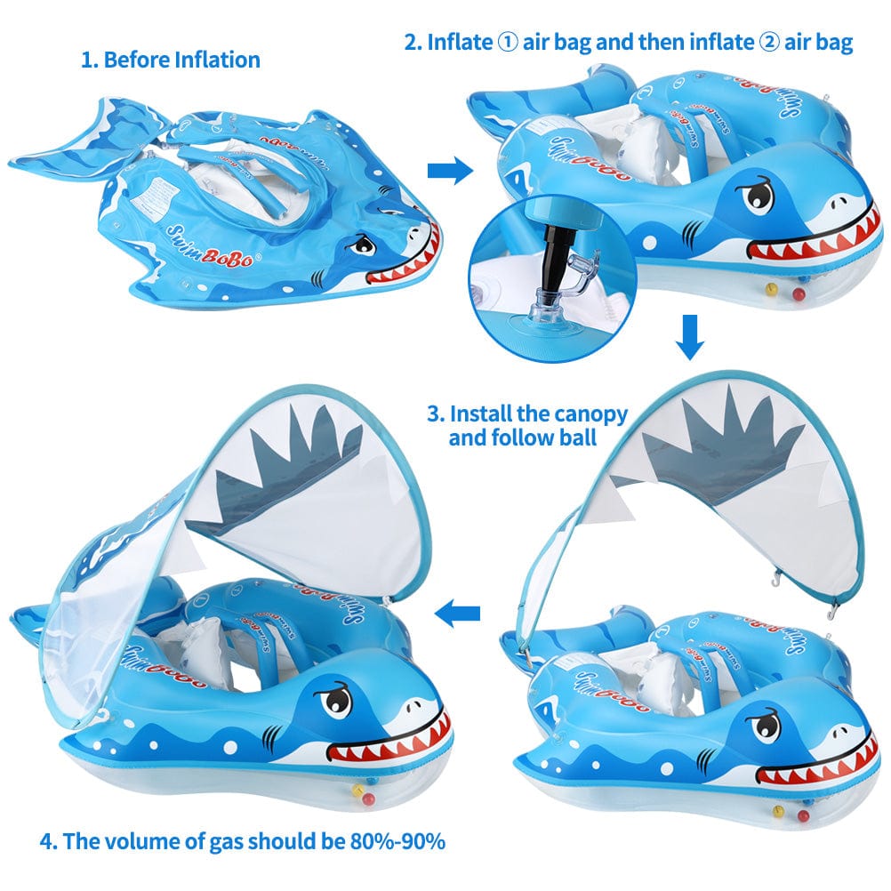 Proactive Baby SwimBoBo Inflatable Baby Float With Canopy Shark Variant Age 3 Months - 6 Years