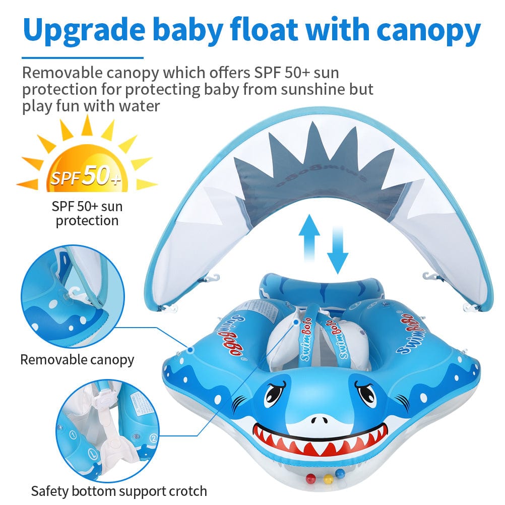 Proactive Baby SwimBoBo Inflatable Baby Float With Canopy Shark Variant Age 3 Months - 6 Years